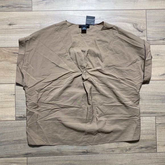 Club Monaco Women's Front Twist Short Sleeve Top Size XS‎ Tan Relaxed Fit - Picture 1 of 11